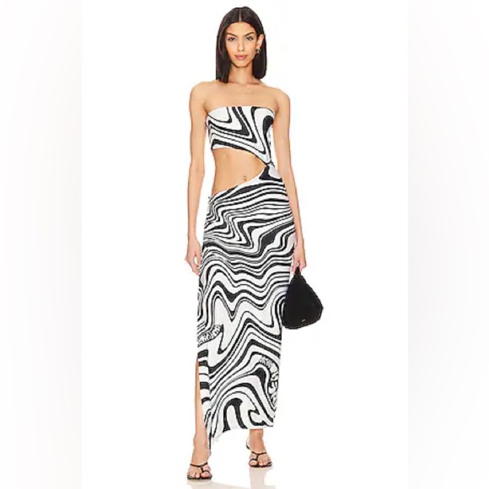 Agua Bendita X Revolve geometric abstract Black & White Gwen Maxi Cut-Out Dress
